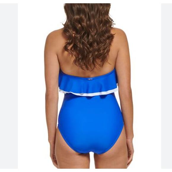 Tommy Hilfiger GULF BLUE Strapless Flounce One-Piece Swimsuit US 8 NWT - Picture 2 of 4